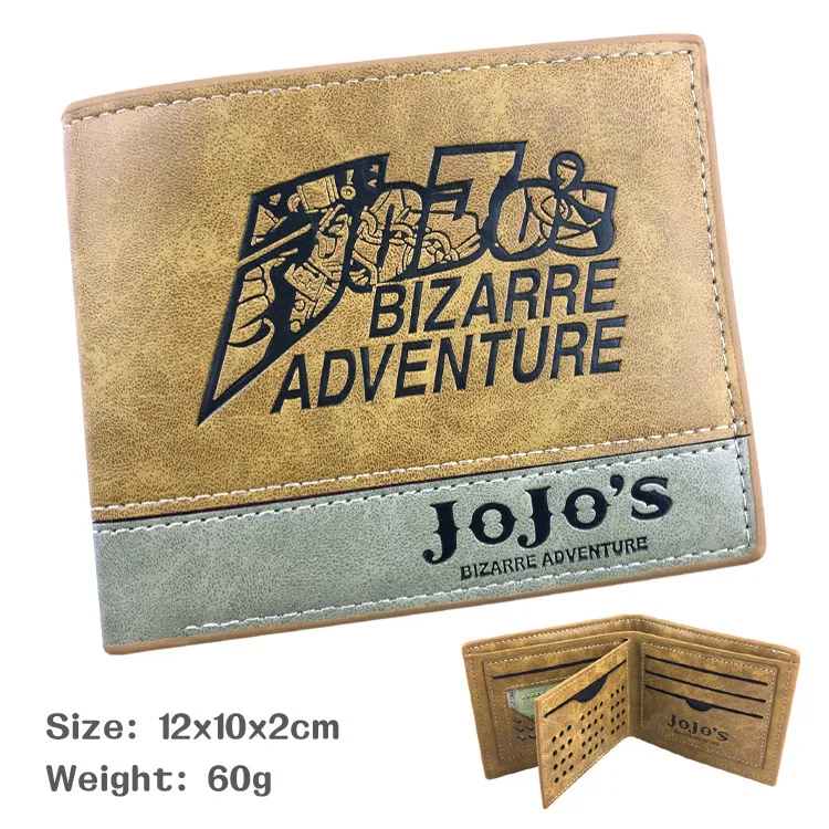 JoJo‘s Bizarre Adventure Embossed PU Leather Bi-Fold Wallet – Anime Character Print Card Holder with Coin Pocket, Compact Short Billfold for Fans & Collectors